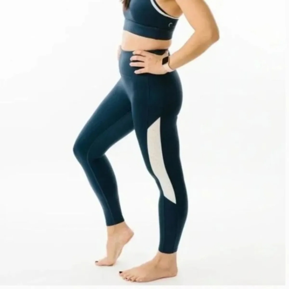EUC ZYIA Active Bare Primo Mesh Panel Leggings Blue and White Size 4 - Picture 1 of 10